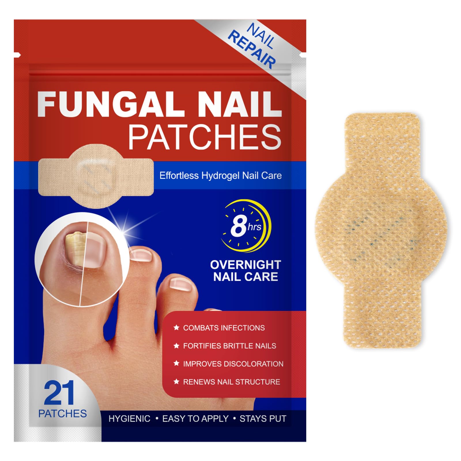 21Pcs Fungal Nail Patches – Toenail Fungus Treatment & Repair Pads, Overnight Nail Improvement, Removes Discoloration, Restores Healthy Nails