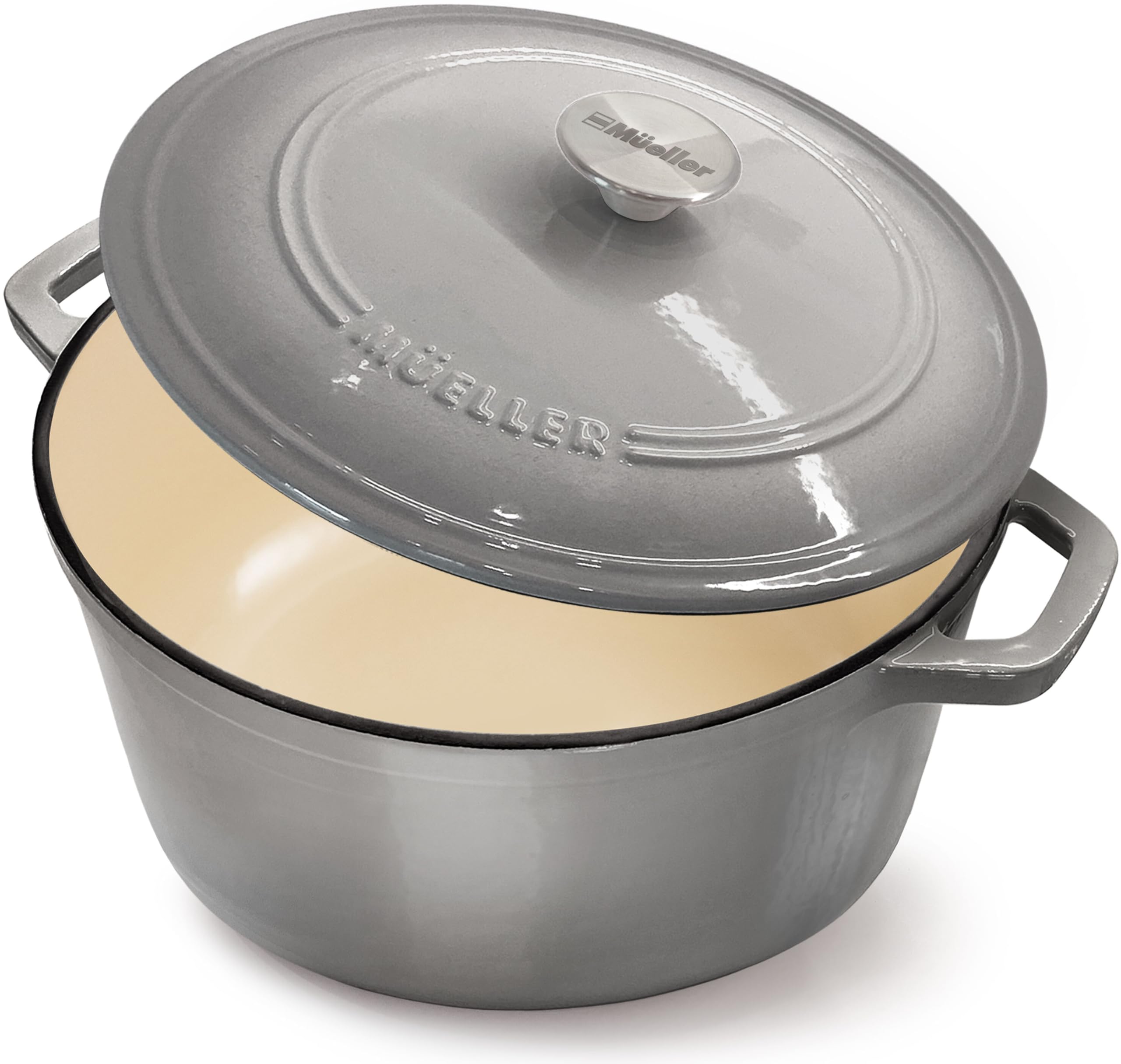 MUELLER HOME 4.5 QT Enameled Cast Iron Dutch Oven, Heavy-Duty Casserole Dish and Braiser Pan with Lid and Stainless Knob, Oven-Safe up to 500° F & Across All Cooktops, Grey Image