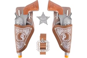 FunisFun Cowboy Toy Gun Set 6P for Kids Western Gun Toy with Holster and Belt Halloween Cowboy Costume Accessory for Adults