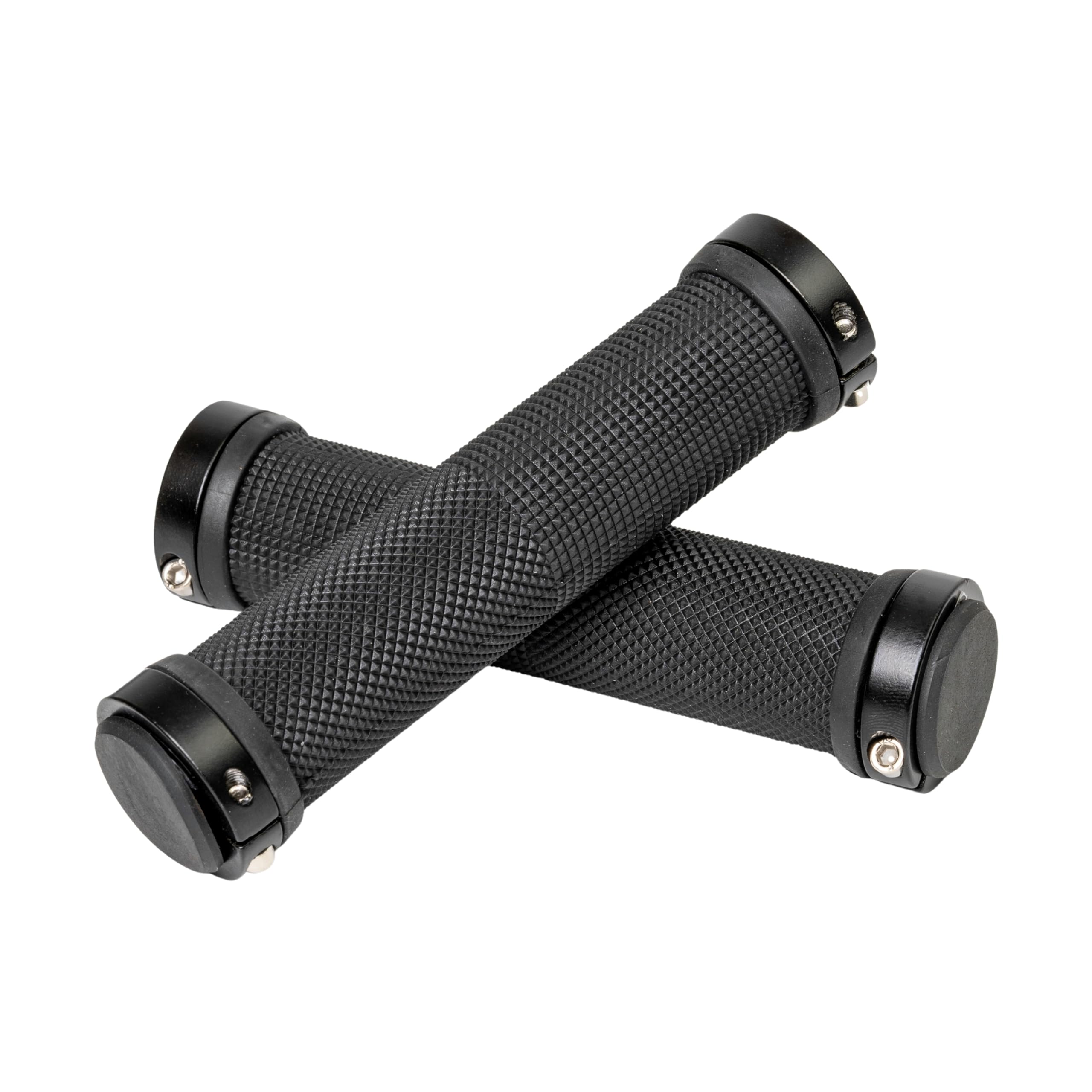 Bicycle grips set, 1 pair left right, in black, for handlebar grips up to Ø 22 mm, 135 mm grip, bicycle handlebar grip with end cap and black fastening ring, bicycle handlebar grip MTB, road bike