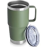 20oz Tumbler with Lid, Stainless Steel Tumbler with Handle, Metal Insulated Travel Coffee Mug with Handle, Double Wall Vacuum Spill Proof Tumbler Cup, Amy Green 1 Pack