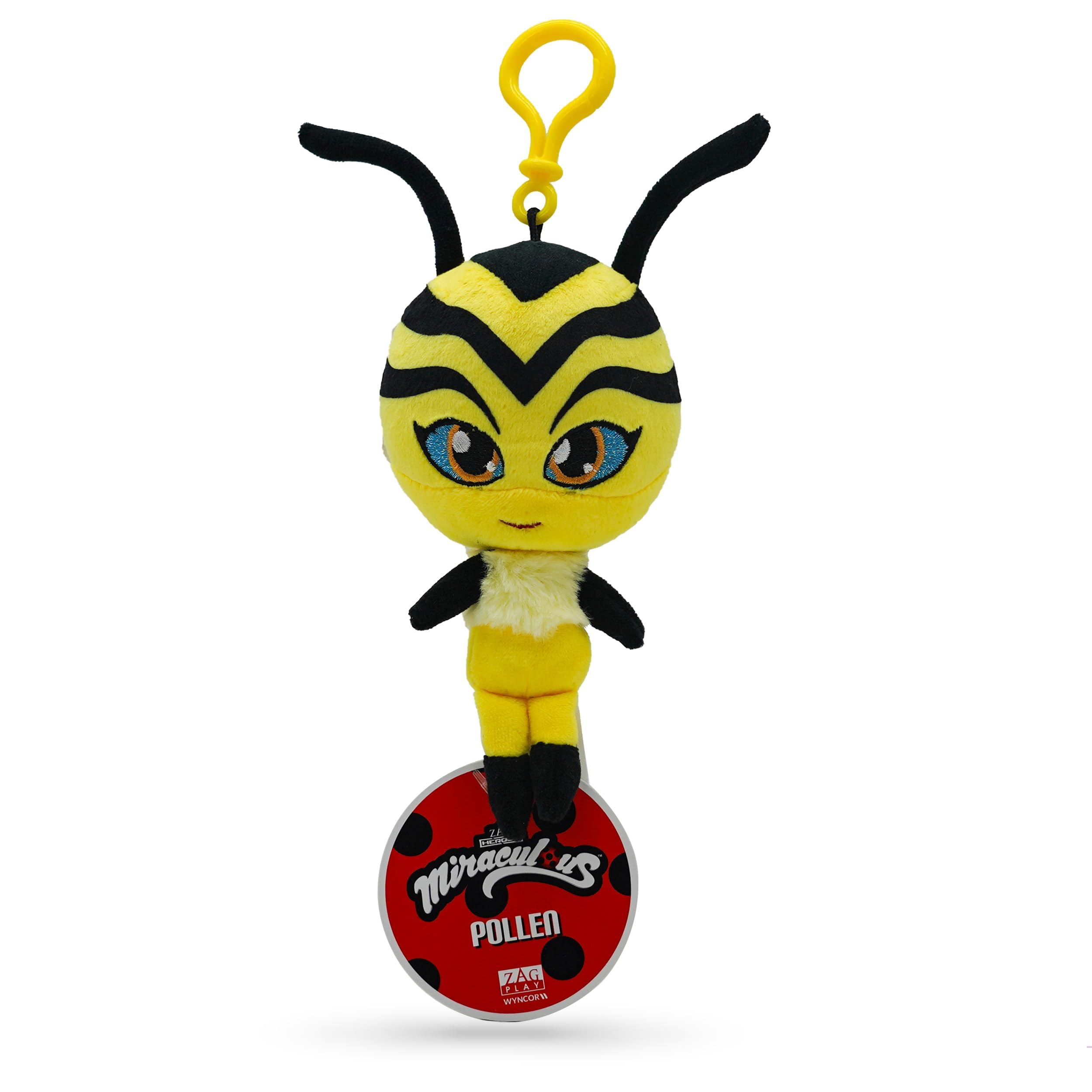Miraculous Ladybug - Kwami Lifesize Pollen, 5-inch Bee Plush Clip-on Toys for Kids, Super Soft Collectible Stuffed Toy with Glitter Stitch Eyes and Color Matching Backpack Keychain (Wyncor)