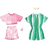 Barbie &amp; Ken Fashions 2-Pack Clothing &amp; Accessories Set, Pink Dream Top &amp; Skirt with Bracelet for Barbie Doll &amp; Striped Romper &amp; Sunglasses for Ken Doll