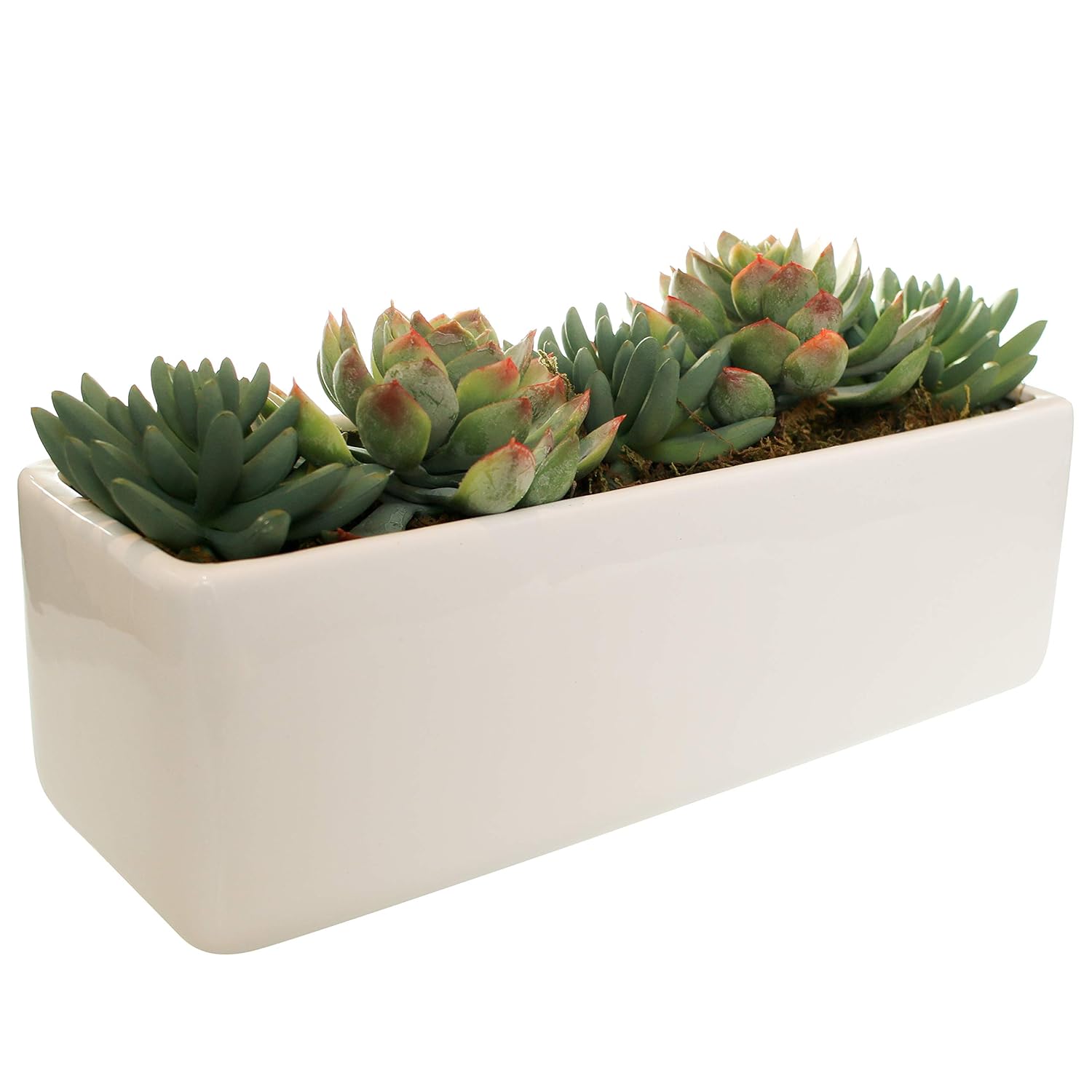 White Rectangular Ceramic Planter w/Potted Artificial