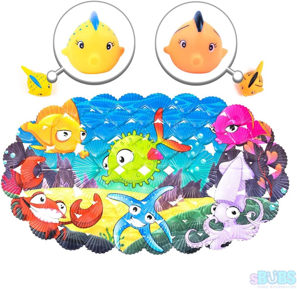 sBUBS ltd New - Babies Bathtub Mat for Kids with Non Slip Strong Suction Cups and 2 Cute Bath Toys