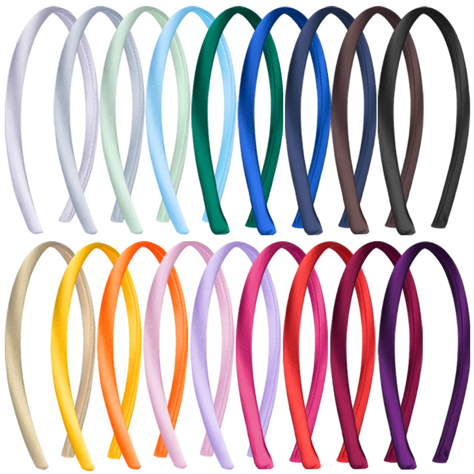 SIQUK 18 Pieces Satin Headbands Colourful Non-slip Headband 0.39 Inch DIY Satin Covered Headband for Women and Girls, 18 Colours