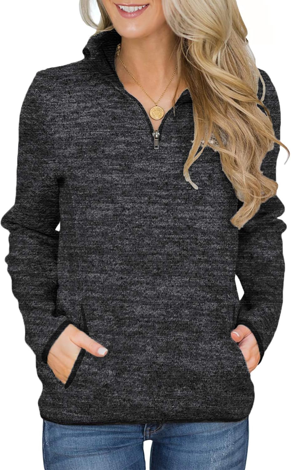 AlvaQ Women Quarter Zip Color Block Pullover Sweatshirt Tops with Pockets(S-XXL) at  Women’s Clothing store
