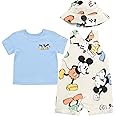 Disney Junior Baby French Terry Short Overalls, T-Shirt and Hat 3 Piece Outfit Set Newborn to Infant Sizes (OS - 24 Months)