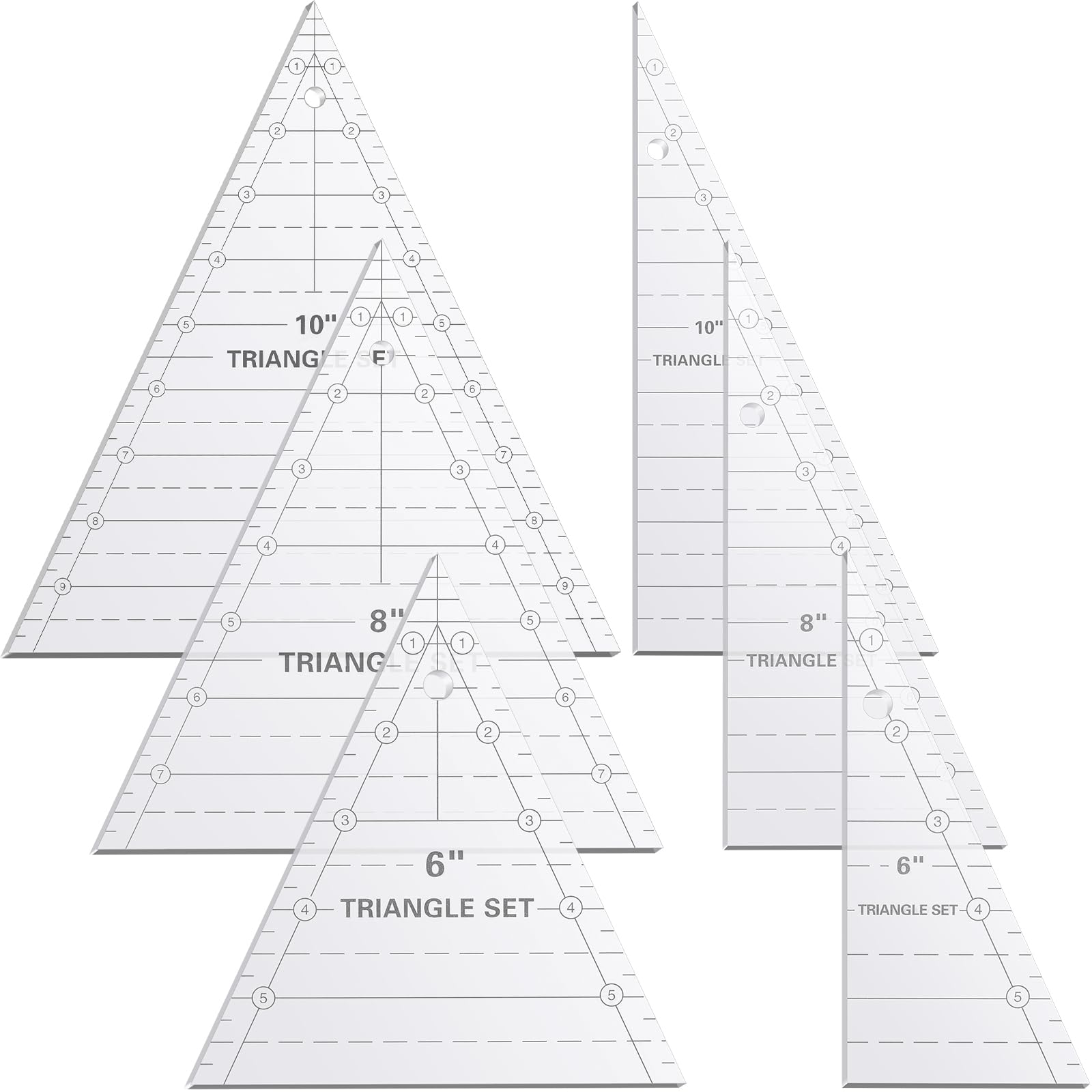 Photo 1 of Kigley 3 Set Tall Triangle Rulers for Quilting 6 8 10 Inch Wedge Triangle & Wing Quilting Rulers and Templates Acrylic Quilt Templates for Sewing Layer Cake Patchwork Cutting Pattern DIY Craft