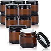 RAMFIYN 4oz Amber Glass Jars with Lids - 12 Pack Cosmetic Containers for Travel, Lotion, Cream