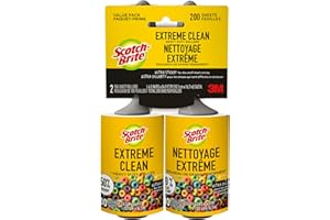 Scotch-Brite Extreme Clean Lint Roller, 50% Stickier*, Heavy Duty for Removing Debris and Pet Hair on Clothes, Furniture, Cars, Offices & More, 2 Pack, 200 Adhesive Sheets Total