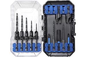 Turnextte 15PCS Countersink Drill Bit Set, M35 Cobalt Steel Anti-Wobble Design, 82° Tapered Bits with Depth Stop Rings & Plug Cutters, 1/4" Hex Shank for Hardwood Furniture & Woodworking