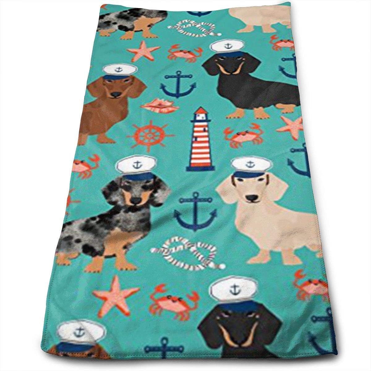 Beach Towel, Sports Towel, Dachshund Dog Navy Nautical Summer Multi-Purpose Microfiber Towel Ultra Compact Super Absorbent and Fast Drying Travel Towel Beach Towel Perfect for Camping, Gym, Swimming.