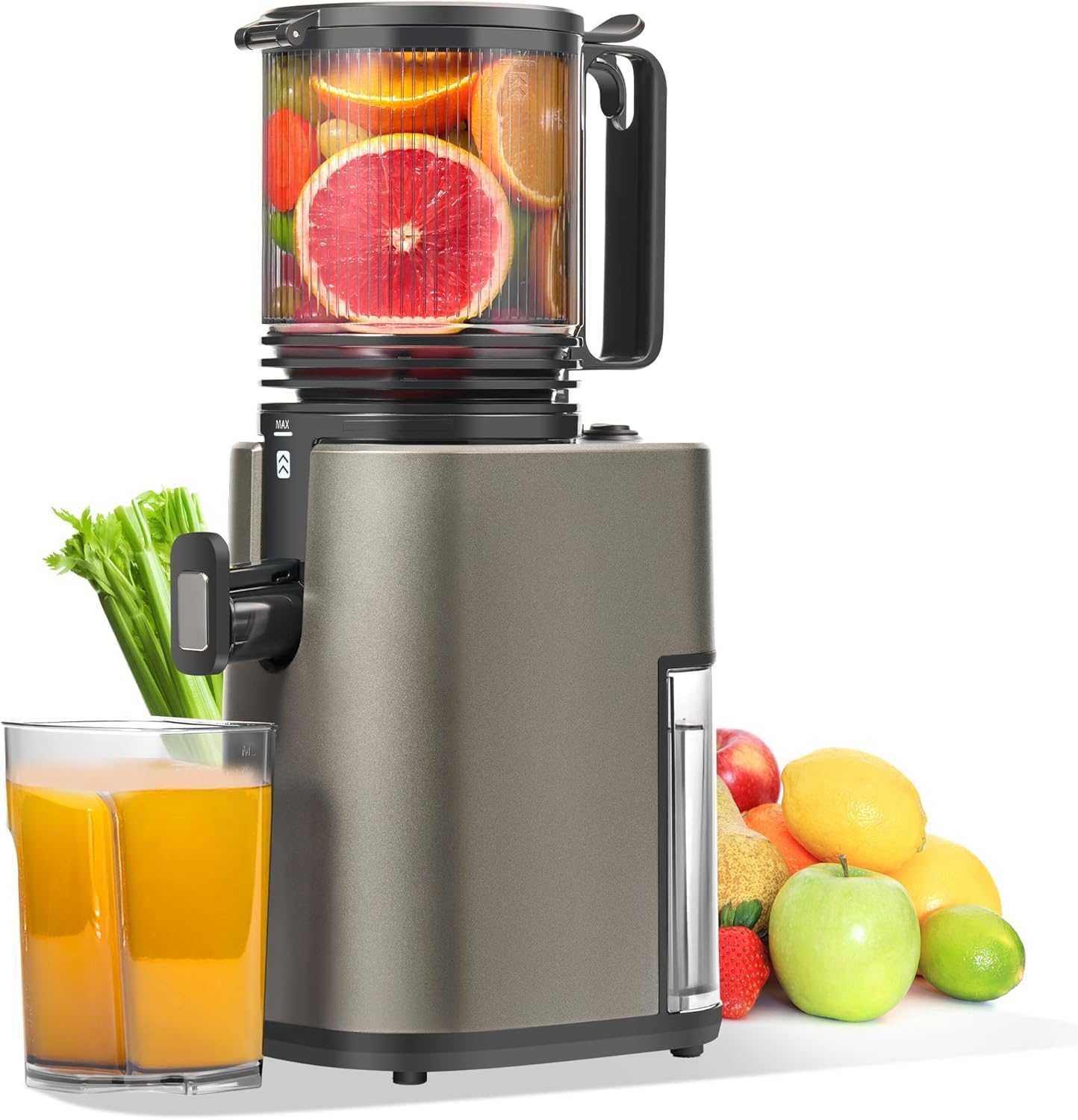 Photo 1 of Cold Press Juicer, 5.4" Wide Feed Chute Juicer Machines for Vegetable and Fruit, Slow Masticating Juicer Easy to Clean, Grey