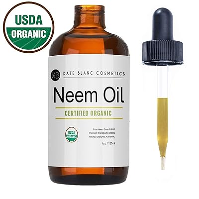 Neem Oil (4oz) by Kate Blanc. USDA Certified Organic, Virgin, Cold Pressed, 100% Pure. Great for Hair, Skin, Nails. Natural Anti Aging Moisturizer. 1-Year Guarantee