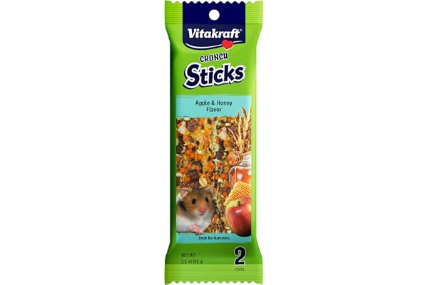 Vitakraft Crunch Sticks Hamster Treats Apple and Honey Flavor 2 Pack - Wholesome Crunchy Chew Sticks for Hamsters and Gerbils - Enrichment Chew Toy with Natural Wood Core
