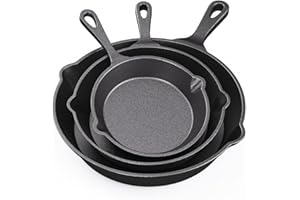 RAINBEAN Pre-Seasoned Cast Iron Skillet 3 Piece Set