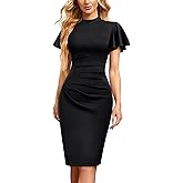 Miusol Women's Retro Half Collar Ruffle Sleeve Slim Style Work Bodycon Dress