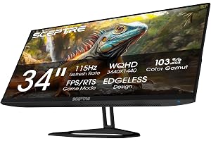 New! Sceptre 34-inch Prime Monitor 3440 x 1440 up to 115Hz 103% sRGB DisplayPort HDMI Build-in Speakers, Machine Black 2026 (E345W Series)