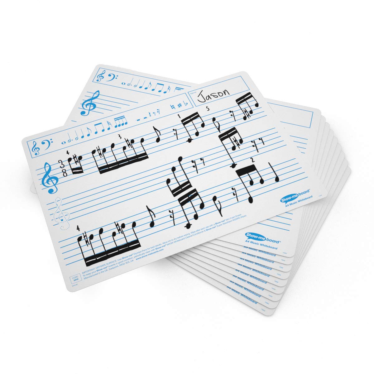 Show-me A4 Music Ruled Drywipe Boards - Pack 10