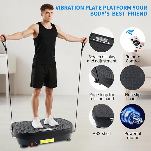 HOMESY VIBRATION PLATE EXERCISE MACHINE, VIBRATING PLATE FOR LYMPHATIC DRAINAGE, FULL BODY SHAKE PLATFORM BOARD FOR HOME FITNESS AND FAT BURNING, SPORT GYM EQUIPMENT FOR WOMEN MEN, BLACK