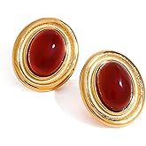 RAUCHBE Big Chunky Gold Stud Earrings Red Vintage Statement Earrings Unique Oval Studs Christmas Jewelry