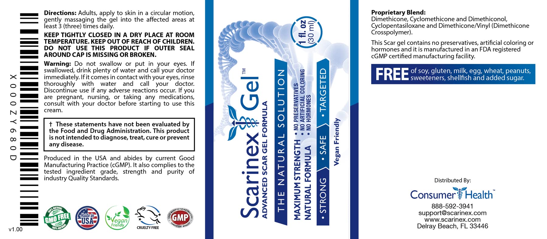 Consumer Health Scarinex - Protect and Fade Scars - Extra Strength - Scar Gel and Skin Rejuvenator Cream - Pack of 2 - Vegan