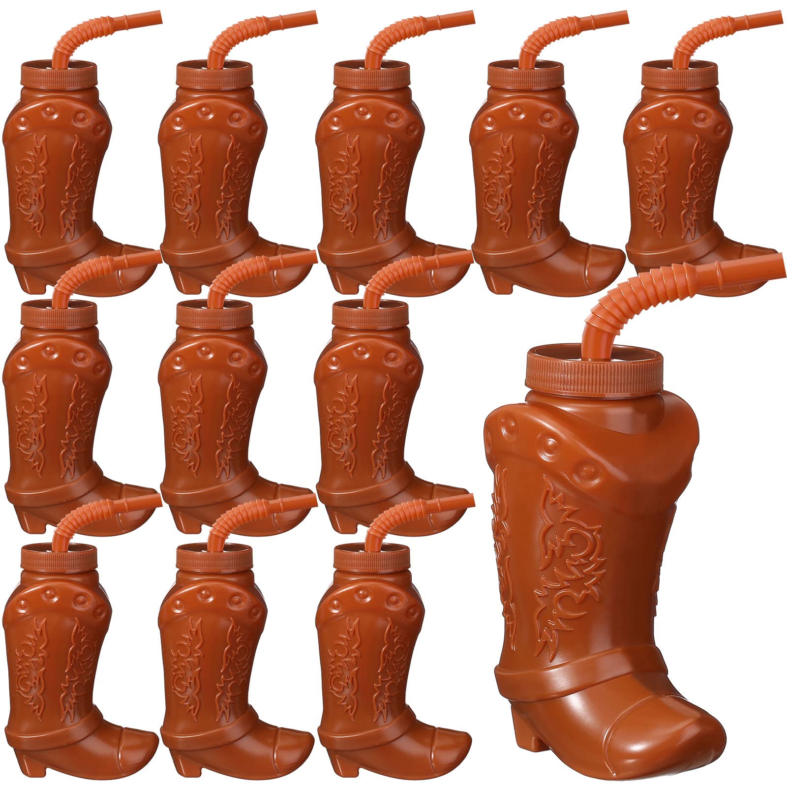 Photo 1 of Hoolerry 12 Pcs 10 oz Plastic Cowboy Boot Cups with Straws and Lids Plastic Cowboy Cups for Western Themed Party Supplies and Rodeo Party Decorations (Brown)