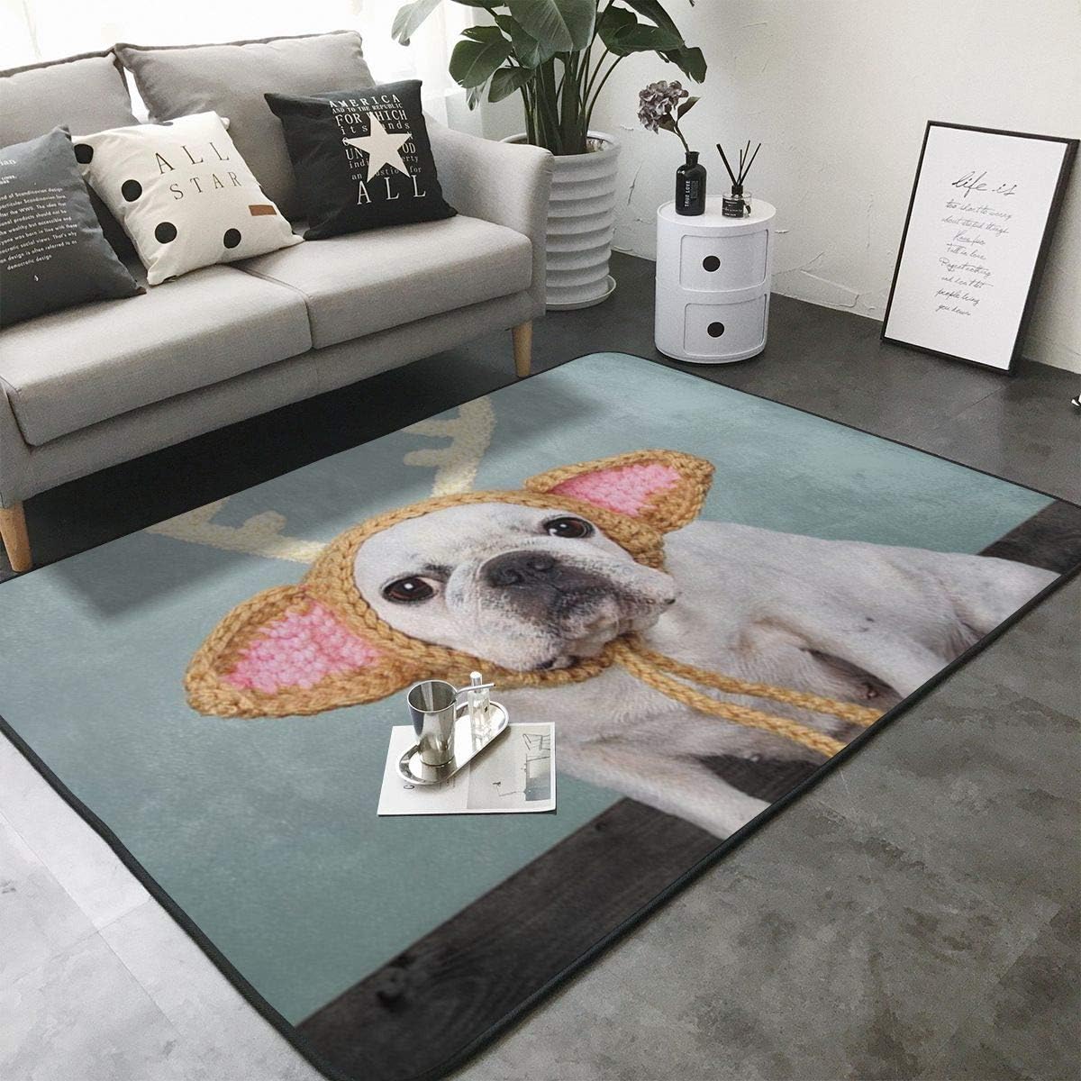 KasaBlaro Dog Wearing A Antler Cap Print Area Rug Carpet Contemporary