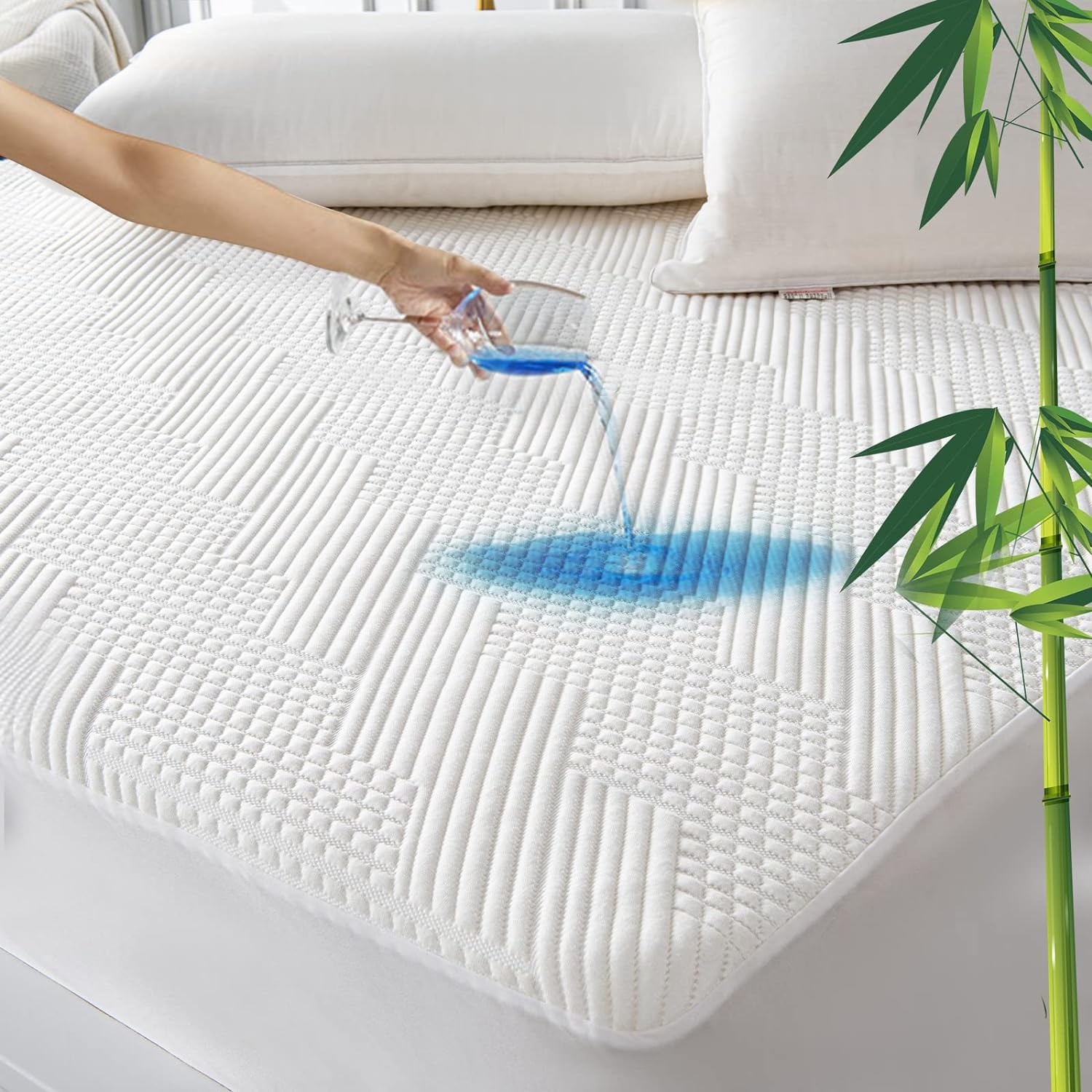 Photo 1 of GRT Waterproof California King Mattress Protector Rayon Bamboo - 3D Air Fiber Cooling Mattress Cover Breathable Ultra Soft, Mattress Pad Noiseless Fits up to 26'' Deep Pocket Machine Washable