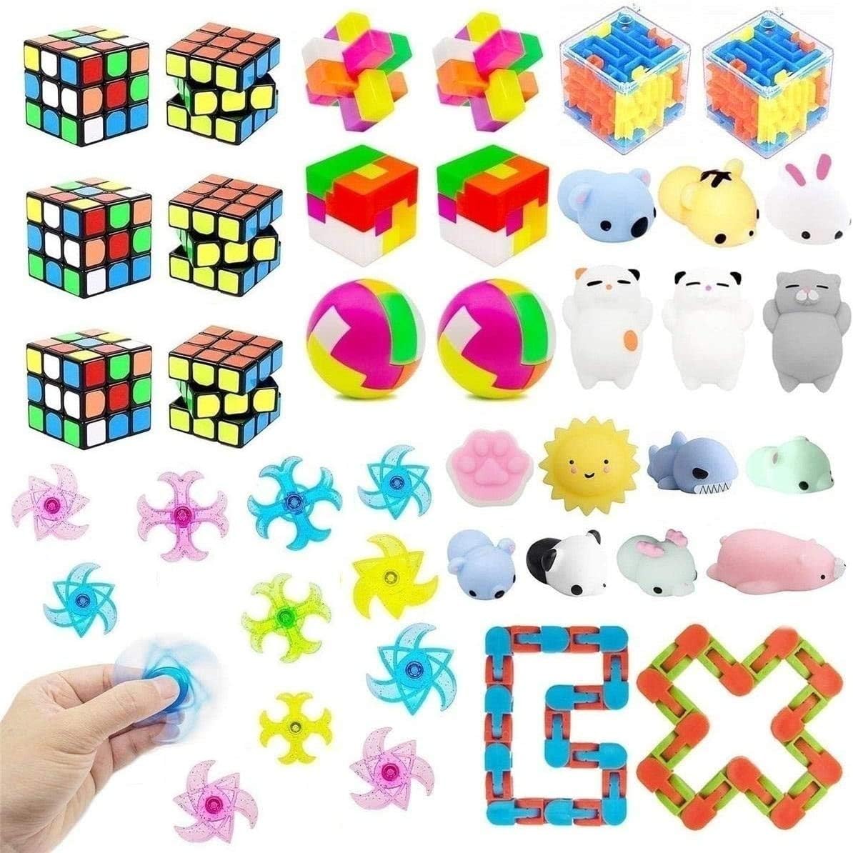 Party Favors for Kids Toy Bundle,Mochi Squishy,Puzzles,Magic Cube,Twister Toys for Birthday Party,Classroom Rewards,Carnival Prizes,Pinata Filler,Treasure Box,Goodie Bag Filler,Prize Box
