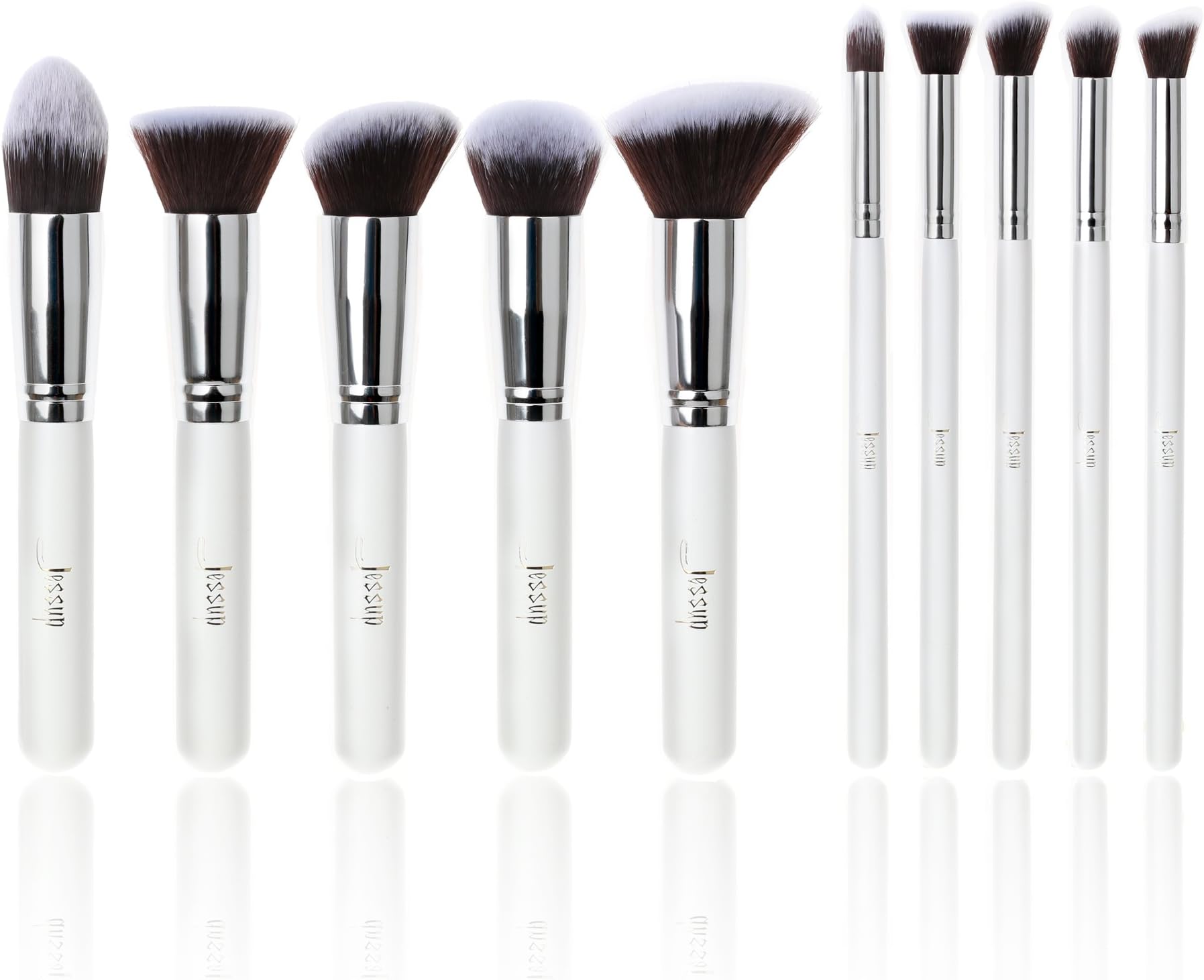 Jessup Makeup Brushes 10pcs Kabuki Brush Set Cosmetics Brushes Professional Make-up Brush Set Beauty Accessories White T075