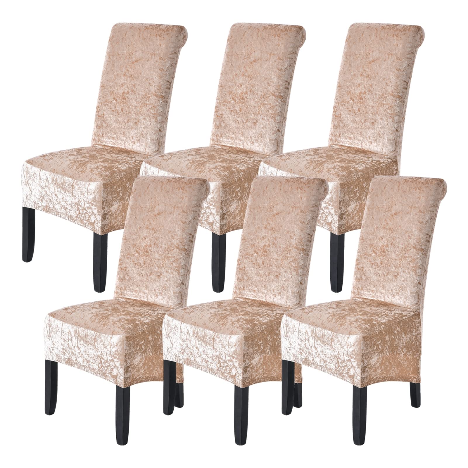 abodos Dining Chair Covers, Crushed Velvet Stretchable Elastic Chairs Protective Cover, Removable Washable Slipcovers for Dining Room Wedding Banquet Party Chair Covers,champagne,set of 6