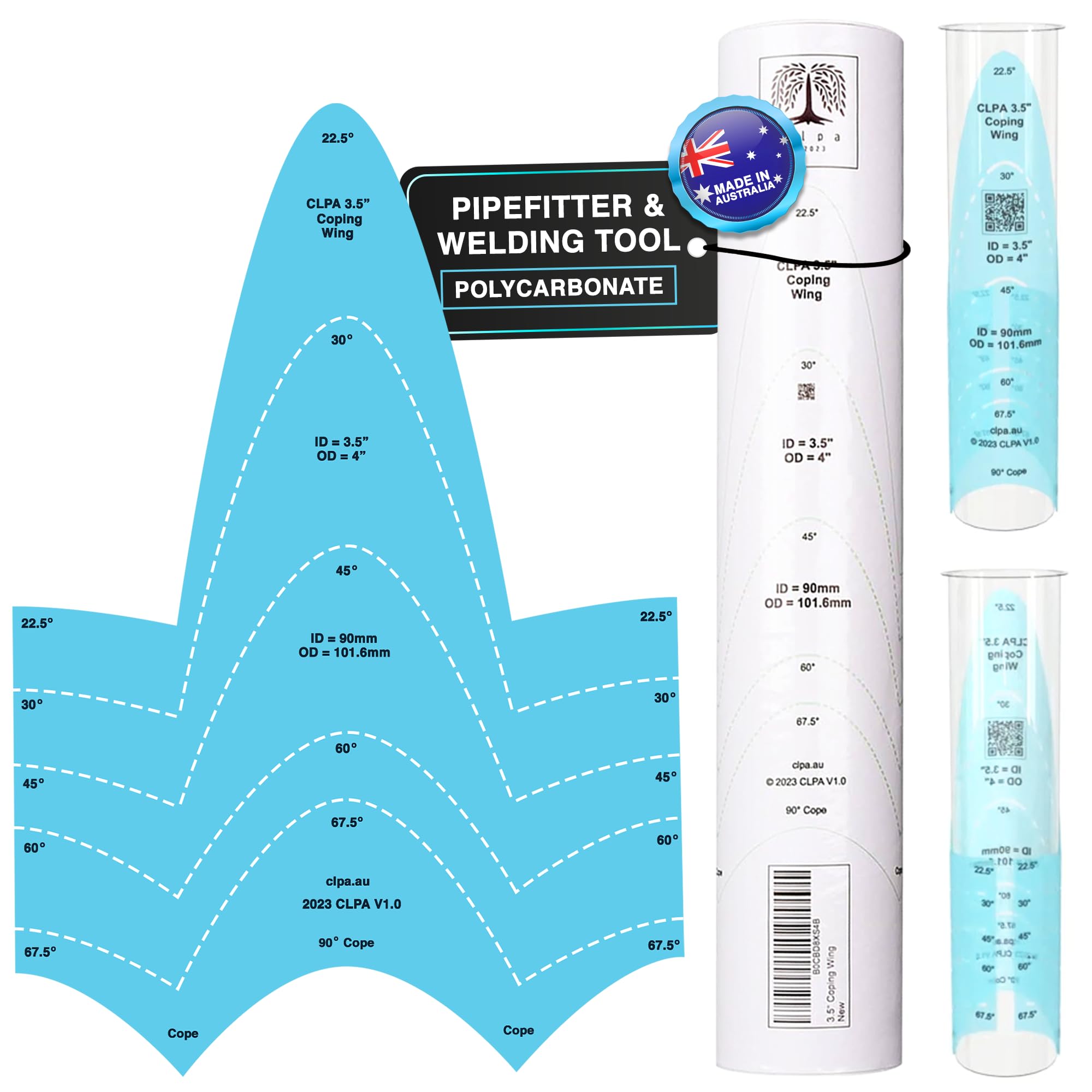CLPA 3-1/2" ID Coping Wing — Pipe Saddle Template and Notcher | 22.5°–90° | Pipe Notcher Tool for Pipefitters and Welders | Made in Australia — image 1