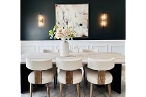 HNY Mid Century Modern Dining Chairs Set of 6, Farmhouse Linen Fabric Upholstered Accent Curved Backrest Kitchen Chairs, with Hardwood Frame, Beige, Linen