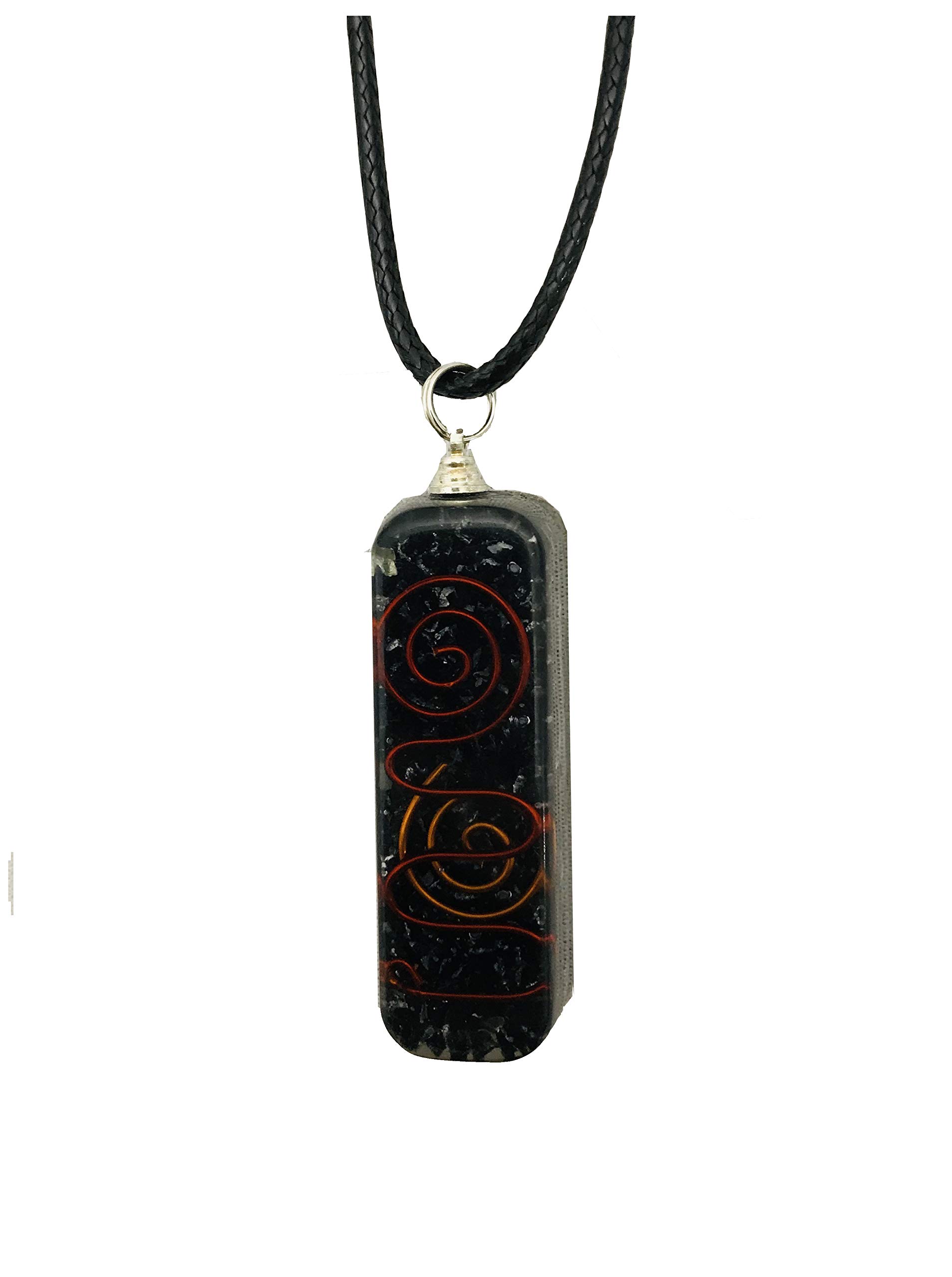 Gavya International Black Tourmaline crystal Orgone pendant Gemstone with wax cord rope chain for Energy Generator obsidian chakra ncklace Stone