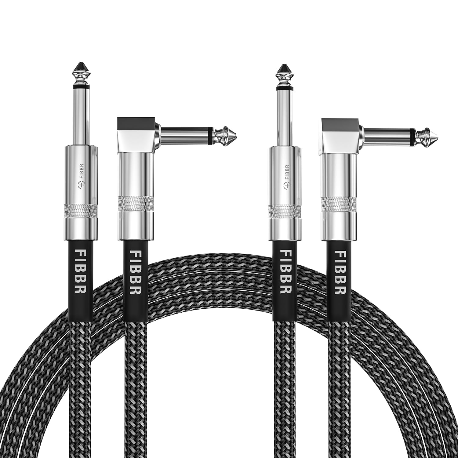 FIBBR Guitar Cable(2Pack-1.8M), Right Angle 1/4 Instrument Cable for Electric Bass Guitar, Electric Mandolin, Pro Audio