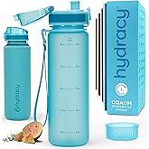 Hydracy Water Bottle with Time Marker -Large BPA Free Water Bottle & No Sweat Sleeve -Leak Proof Gym Bottle with Fruit Infuser Strainer & Times to Drink -Ideal for Fitness Sports & Outdoors