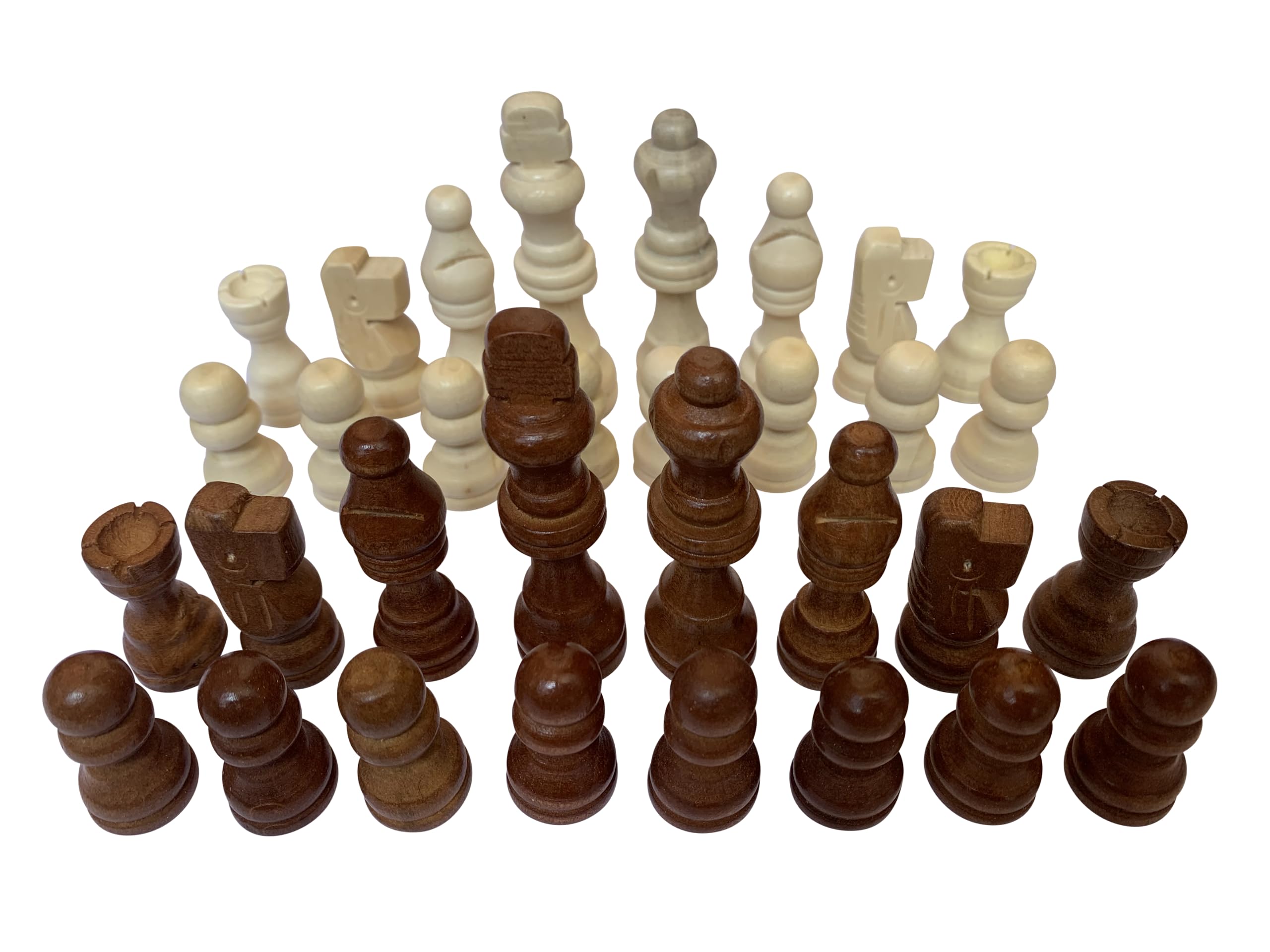 SET OF 32 CHESS PIECES MEN IN BROWN AND CREAM