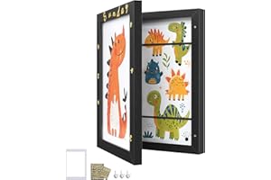 SONGMICS Kids Art Frame, A4, 8.5x11 Picture Frame, Artwork Frame, Holds up to 150 Drawings, Ash Black URPF052B01