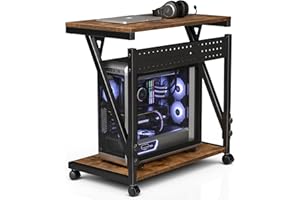 Faesun Computer Tower Cart, Height Adjustable PC Tower Stand, Mobile Rolling PC Cart, 2-Tier ATX-Case CPU Holder, PC Stand with Wheels, 23.23"-31.10" H, Rustic Standard