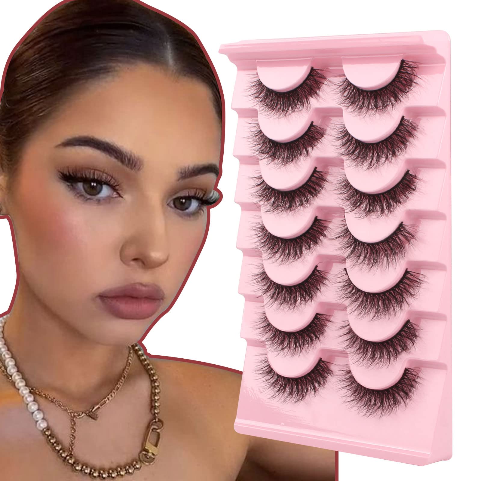 Oreola False Eyelashes Natural Fluffy Wispy Faux Mink Lashes Fluttery Light Fake Eyelashes Super Soft 7 Pairs Pack — image 1