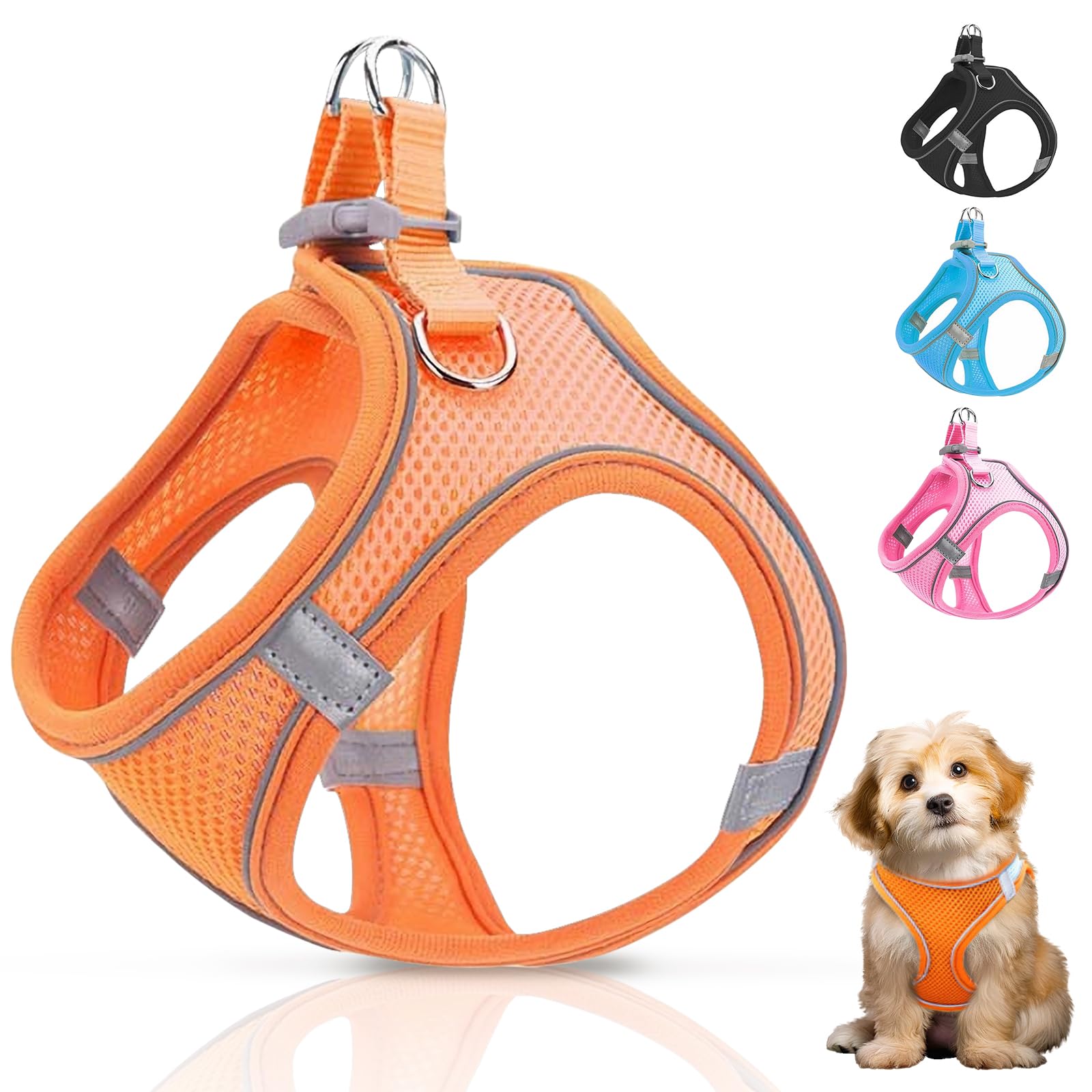 Ledeak No Pull Dog Harness, Highly Reflective Dog Harnesses, Breathable Comfort Anti Pull Dog Harness, Adjustable Lightweight Dog Harness with Strong Buckle for All Dog Breeds (Vitality Orange, S)