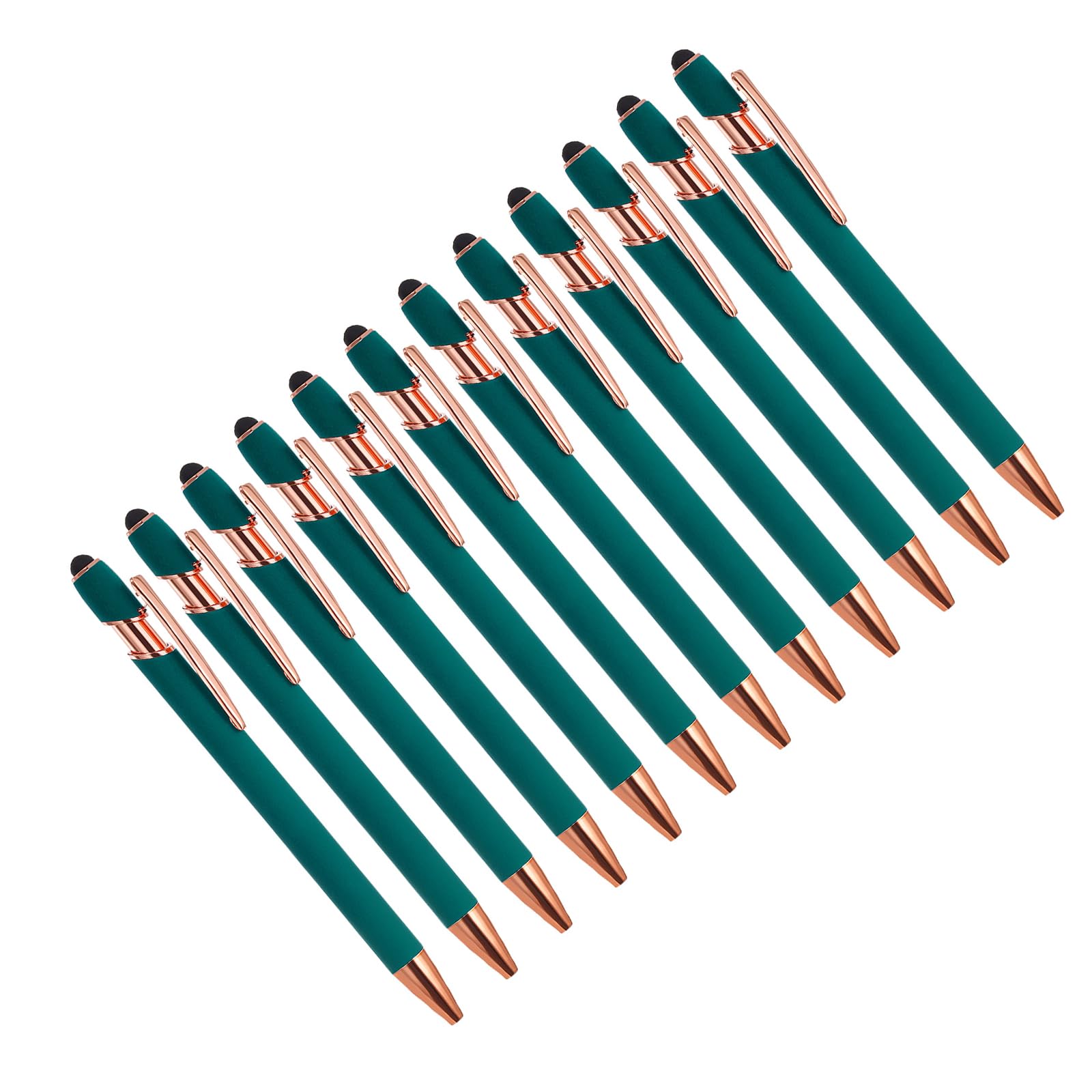 YOKIVE 12 Pcs Ballpoint Pen with Stylus Tip, 2 in 1 Black Ink Metal Stylus Pen 1.0mm Medium Point Style 2, Great for Touch Screens, Office, Studios (Green)