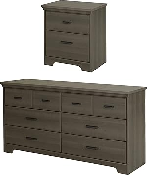 Amazon Com South Shore Versa 6 Drawer Double Dresser And 2 Drawer Nightstand Gray Maple Furniture Decor