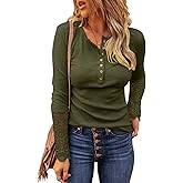 BTFBM Women Long Sleeve Shirts Spring Solid Button Up V Neck Lace Long Sleeves Slim Fit Knit Casual Fall T-Shirts 2026