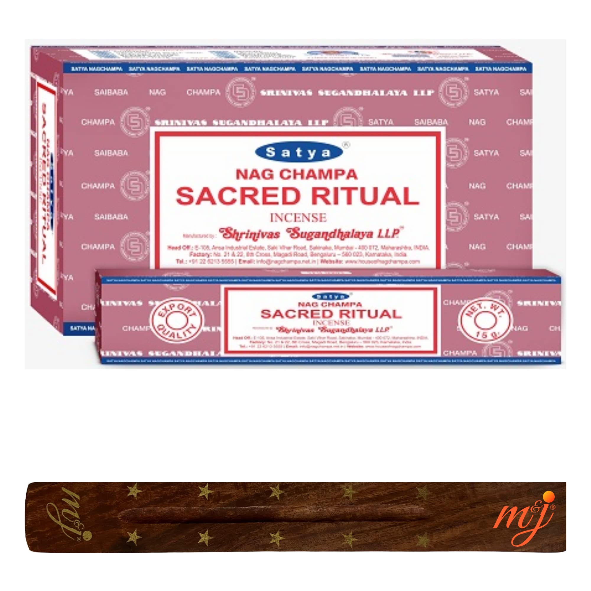 Original Satya Nag Champa Sacred Ritual Incense Sticks | with M&J incense sticks holder | Full Box | for Aromatherapy, Spa, Yoga, Weddings, Meditation, Healing, Positivity and Relaxation