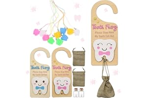 Frstem 16 Pcs Tooth Fairy Door Hanger,Tooth Fairy Tooth Bag with Keepsake Bottle & Necklace Boxes for Lost Teeth Organizer,Tooth Fairy Box with Burlap Pouch,Encourage Gift for Kids Boys & Girls