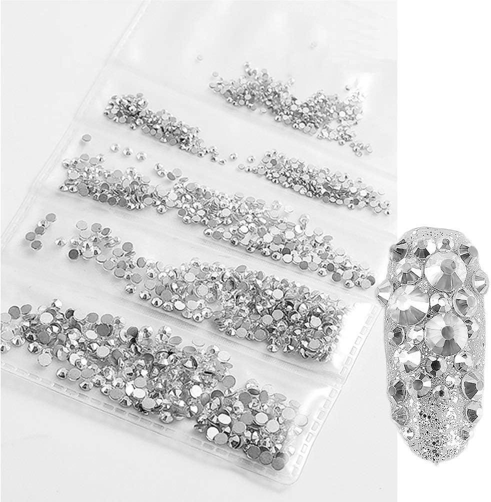 Rhinestones for Nails 3456 Pieces Crystal AB/Clear Crystal Flatback Glass Rhinestones Nail Art Crystals Diamond Art Round Flatback Gems Stones DIY Decoration (Clear Crystal Mixed ss4 5 6 8 10 12)