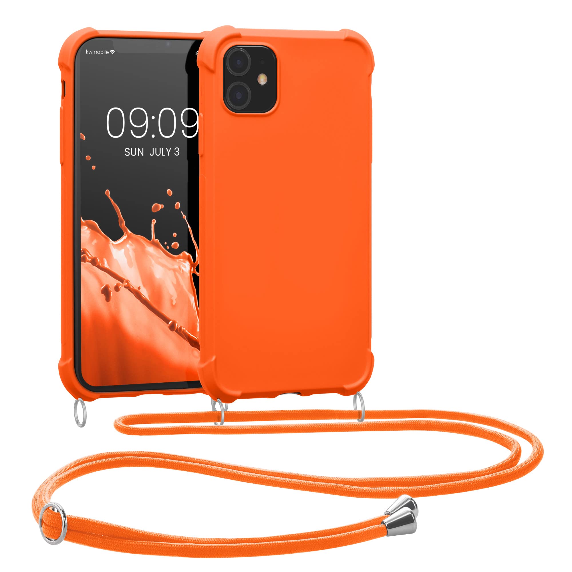 kwmobile Crossbody Case Compatible with Apple iPhone 11 Case - TPU Silicone Cover with Strap - Fruity Orange